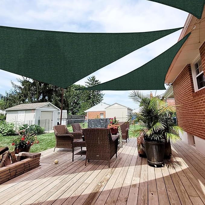 Patio Paradise 5' x 5' x 5' Sun Shade Sail Triangle Canopy Shade Cloth Fabric Sunlight Block Patio Pergola Cover HDPE Deck Awning for Outdoor Backyard Roof Shading, Green