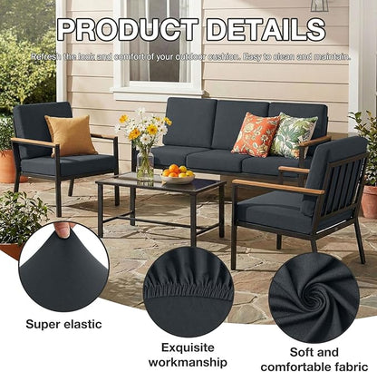 Patio Cushion Covers in Dark Gray, Stretch Fit with Non-Slip Straps