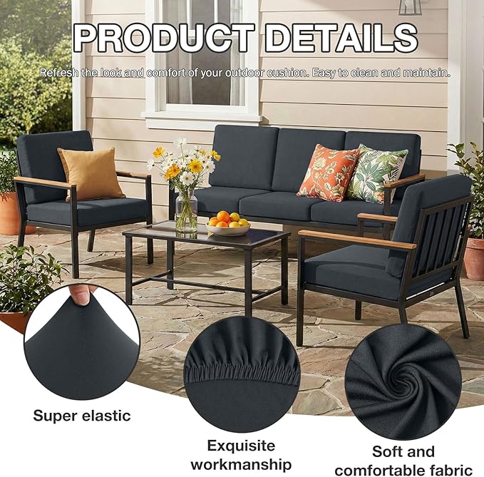 Cushion Covers 14-Piece Set in Dark Gray, Stretch Fit with Elastic Straps