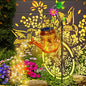 Solar Powered Hummingbird with Flowers Watering Can Lights Waterproof Outdoor Garden Decor with Shepherd Hook, Hanging Lights for Yard, Porch, Backyard Perfect Christmas Gift for Women, Mom, Grandma