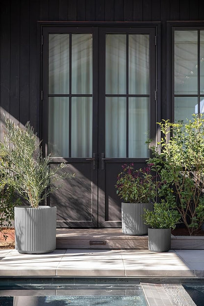 Veradek Demi Series Set of 3 Round Planters for Porch, Patio, Backyard | Durable Plastic-Concrete Material | Modern Décor for Tall Plants, Flower