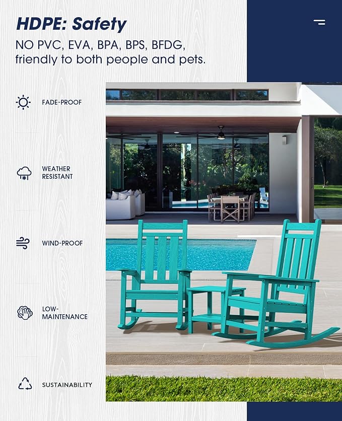 Outdoor Rocking Chairs Set of 2, Aruba, 350 lb Capacity, HDPE