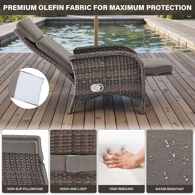Belord 5 Piece Patio Furniture Set with Recliner Chair - Removable Outdoor Patio Couch Set, Chaise Lounge Chair Outdoor with Adjustable Backrest and Footrest for Casual Gathering Brown/Gray