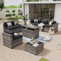Aoxun 8 Piece Patio Furniture Set with 44” Fire Pit Table Wicker Rattan Outdoor Sectional Sofa Set with Coffee Table and Thickened Cushions, Black (Waterproof Cover Included)