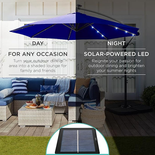 Solar LED Offset Cantilever Hanging Market Patio Umbrella, 10ft