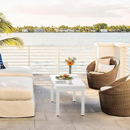 LUE BONA Outdoor Coffee Table Rectangle, HDPS Patio Coffee Tables for Outside, All Weather Patio Coffee Table with Slatted Tabletop for Deck, Garden, Balcony, Indoor or Outdoor Use, White