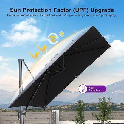 PURPLE LEAF Patio Umbrella 9' X 9' Rectangle Cantilever Umbrella Large Aluminum Outdoor Umbrellas with 360-degree Rotation & UPF40+ Premium Fabric for Deck Pool Garden Yard, Graphite Grey