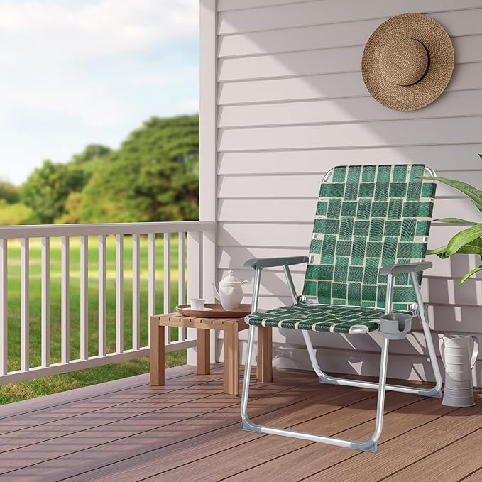 Patio Dining Chairs 2-Pack, Folding Aluminum Oversized, Dark Green