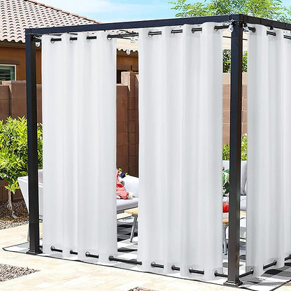 NICETOWN Canvas Outdoor Curtains for Patio Waterproof 2 Panels, Thermal Insulated Silver Rustproof Grommet Top & Bottom Privacy Windproof Outdoor Curtains/Drapes for Cabana, W55'' by L95'', White