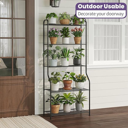 5-Tier Corner Plant Stand, Metal Black Flower Pot Rack, Indoor Outdoor Heavy Duty Shelf (Black, 5 Tier)