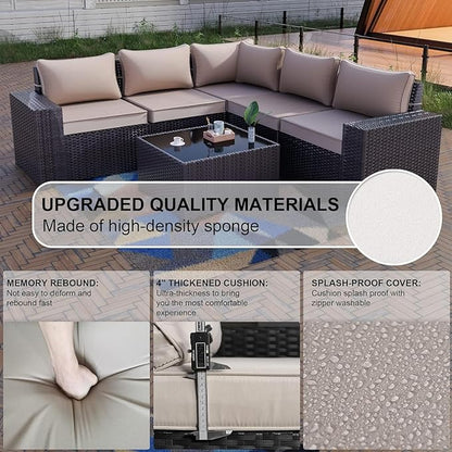Kullavik 6PCS Outdoor Patio Furniture Set PE Wicker Rattan Sectional Sofa Patio Conversation Sets,Khaki