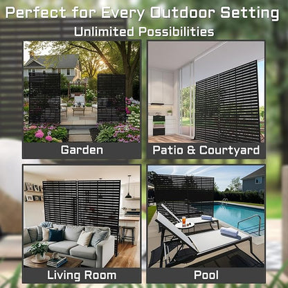 72" H Metal Outdoor Privacy Screen – Freestanding Rustproof Louvered Fence Panel for Patio, Garden, Balcony, AC Unit Cover, Trash Can, Modern Decorative Divider