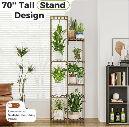 Bamworld Tall Plant Stand Indoor Corner Outdoor Plant Shelf Wood Plant Holder for Multiple Plants Flower Stands Plants Rack Living Room Garden Patio Lawn Window, Brown