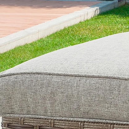 Outdoor Cushioned Ottoman Wicker Patio Furniture Ottoman with Grey Cushion Metal Steel Frame