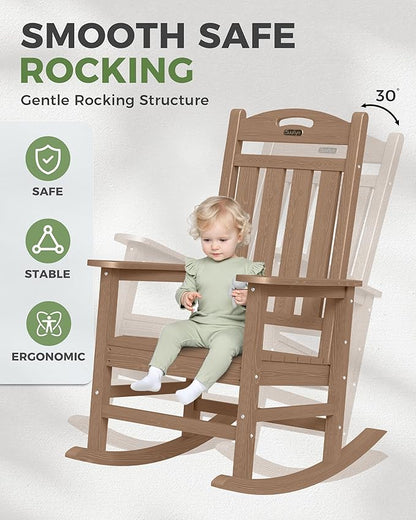 Teak Outdoor Rocking Chair, HDPE, 380 lb Capacity