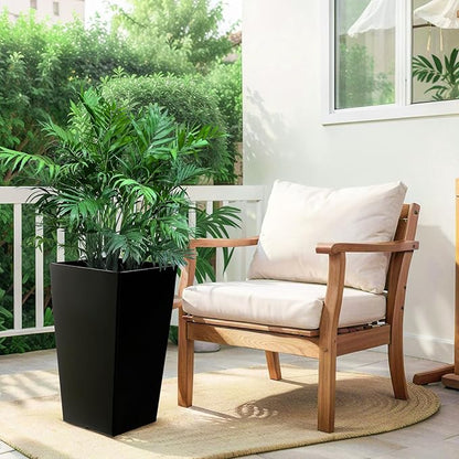 Hushee Set of 4 Tall Outdoor Planters 21 Inch Tall Tapered Square Planter with Drainage Hole Large Flower Tree Plant Pot Resin Flower Pots for Front Porch Door Garden Patio Indoor