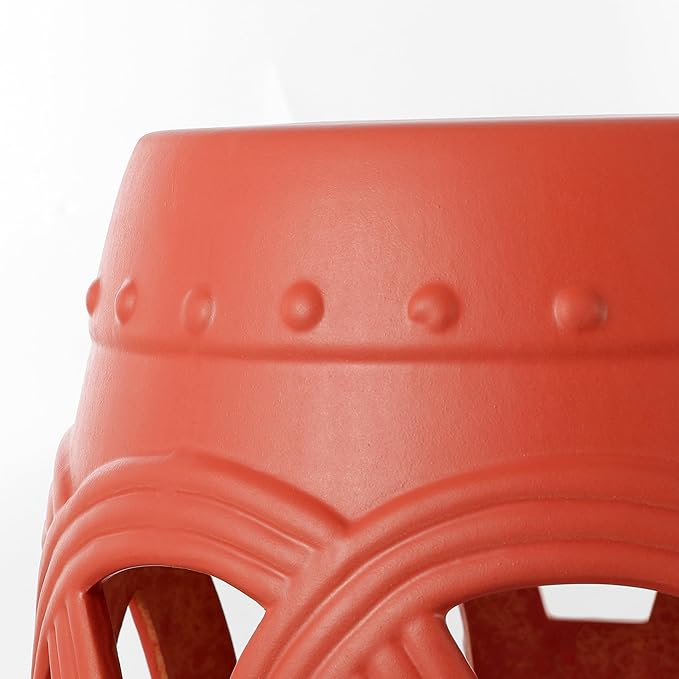 Decorative Garden Stool, Matte Coral Ceramic Plant Stand, 16 Inch