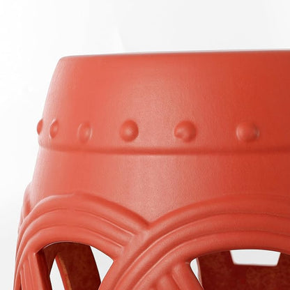 Decorative Garden Stool, Matte Coral Ceramic Plant Stand, 16 Inch