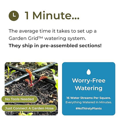 The Garden Grid | Pre-Assembled Garden Bed Watering System – Waters Every Plant Evenly, 2-Minute Setup, Hassle-Free Design Lasts 5–10x Longer Than Drip Kits | USA-Made | 3x8 (33.5"x88")