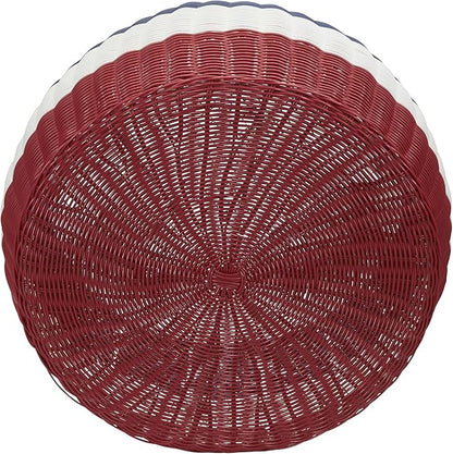 Household Essentials Handwoven Resin Ottoman Table, Red, White and Blue