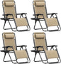 Homall Zero Gravity Chair Patio Folding Lawn Outdoor Lounge Gravity Camp Reclining Lounge Chair with Cup Holder Pillows for Poolside Backyard and Beach Set of 4 (Beige)