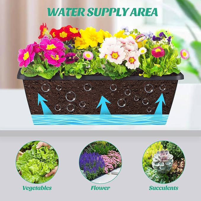 CADUKE Railing Planter Boxes 2 Pack Railing Flower Box with Adjustable Bracket 17 Inch Window Boxes Rectangle Window Deck Hanging Planters Boxes for Outdoor Patio, Gray