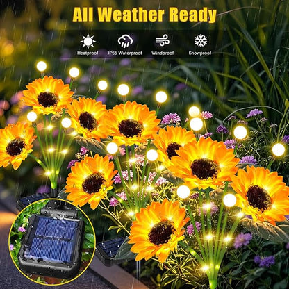 6 Pack Sunflower with Firefly Lights,Solar Lights Outdoor Garden Decor,Solar Flowers Lights Waterproof,Sunflowers Birthday Gifts for Mom Women,Decorative Stakes Fairy Lights for Yard Patio Lawn