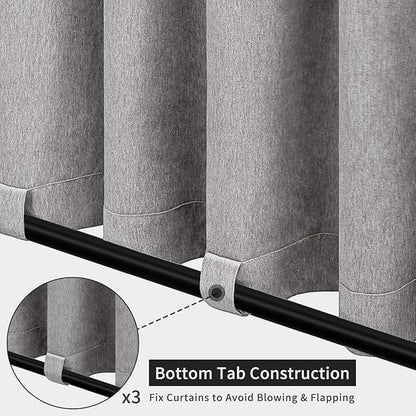Easy-Going Linen Look Outdoor Curtains Waterproof Windproof Porch Curtains, Soft Thicken Outdoor Privacy Curtains for Patio, Gazebo, Grommet Top and Tab Bottom Drape, 1 Panel, 54x120 inch, Grey