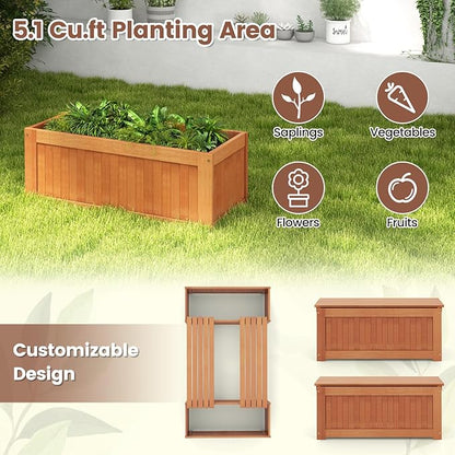 Giantex Set of 2 Outdoor Bench, Wood Raised Garden Bed w/Open Base, Weather-Resistant Rectangular Deep Planter Boxes for Flowers Fruit Vegetable, Bench Seat for Porch Yard Balcony Lawn