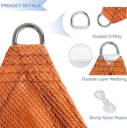E&K Sunrise 27' x 27' x 27' Sun Shade Sail Triangle Canopy Shade Cover UV Block for Patio Backyard Garden Outdoor (Orange)