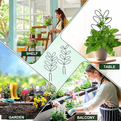 AUGSUN 2 Packs Plant Trellis Garden Trellis Plant Stakes Trellis for Climbing Plants Indoor Plants Metal Leaf Shape Plant Support for Houseplants with 50 Ties Plant Lover Gift (Green)