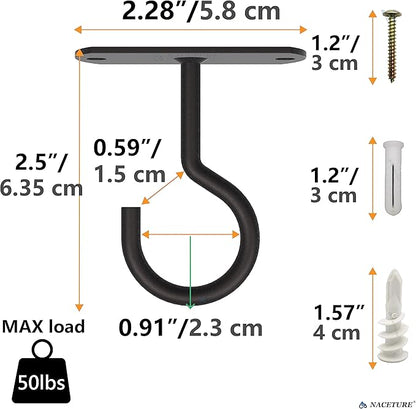 NACETURE Ceiling Hooks Heavy Duty 2 Pack - Plant Hooks for Ceiling Hanging Hook for Hanging Basket Hook, Light, Bird Feeders, Wind Chimes Décor Indoor & Outdoor (Black, 2.5 Inch 4 Pack)