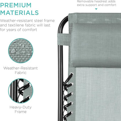Best Choice Products Set of 2 Adjustable Steel Mesh Zero Gravity Lounge Chair Recliners w/Pillows and Cup Holder Trays - Stardew
