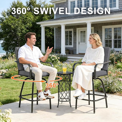 Patio Swivel Bar Stools Set of 4, Outdoor Bar Height Swivel Chairs with Cushions for Garden Balcony Backyard, Grey