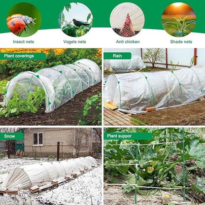 Greenhouse Hoops Grow Tunnel, 10 Sets of 8FT Long Garden Hoops for Raised Beds, Rust-Free Fiberglass Support Hoops Frame for Garden Netting, DIY Plant Support Garden Stakes for Row Cover, 60 Pcs