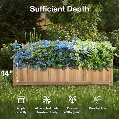 VIVOSUN 3.6 x 1.3Ft Wooden Raised Garden Bed, 43.5 x 16 x 14 Inches, Outdoor Wood Planter Box with Screwdriver and a Liner for Garden, Patio, Balcony, Backyard and Outdoors, 2Pcs