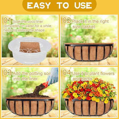Riare 2 Pack 24 Inch Trough Coco Coir Liners for Planters, Pre-Formed Coconut Coir Replacement Liner Natural Coco Fiber Window Box Liners for Wall Planter, Window Basket Deck Railing Planter
