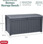 Outdoor Storage Bench, Gray Resin Deck Box with Soft-Close Lid
