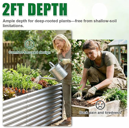 Galvanized Raised Garden Bed Kit Outdoor Patio,6x3x2ft Large Rectangular Metal Planter Boxes,Deep Root Box Planter for Gardening, Vegetables, Flowers, Herbs, 1 Pack, Silver