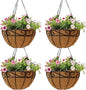 4 Pack 12 Inch Hanging Baskets for Plants Outdoor Metal Hanging Planter Hanging Flower Baskets with Coco Fiber Liners Chain Round Wire Plant Holder Flower Pots(Plaid)