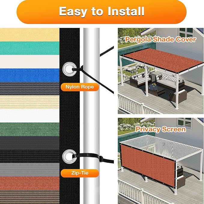 Artpuch 90% Sun Shade Cloth, 8 x 20 FT Pergola Shade Cover Canopy with Grommets, Sun Screen Fabric Tarp for Patio, Outdoor, Garden, Backyard, Rust Red