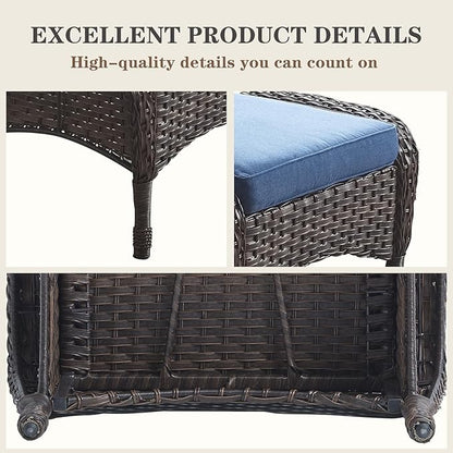 Belord Outdoor Ottomans for Patio Foot Rest - 25 Inch PE Wicker Foot Stool Set of 2 with Removable Cushions for Patio Furniture Sets,All Weather Rattan Ottoman for Balcony Deck Backyard Brown