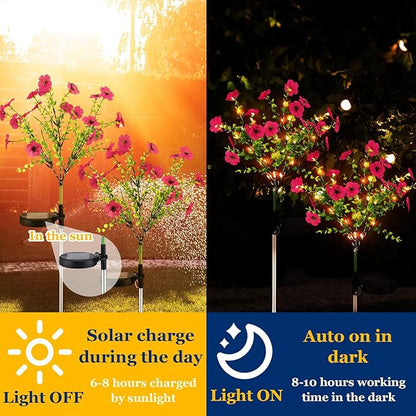 2 Pack Solar Stake Lights Outdoor Decor Waterproof Mums Artificial Flowers Solar Lights for Outdoor Garden Yard Pathway Decor (Rose Red,Violet)
