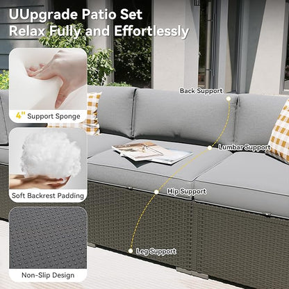Aoxun Patio Furniture Set, 7 Piece Outdoor Sectional Sofas with Waterproof Cover, Wicker Rattan Outdoor Furniture Patio Conversation Set for Backyard, Garden Light Grey