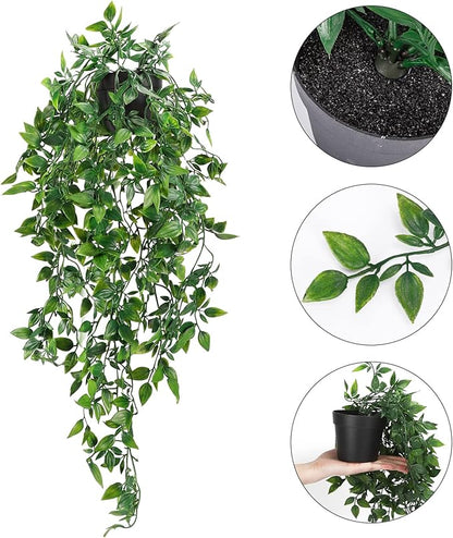 Whonline 2pcs Fake Hanging Plants, Artificial Potted Plants for Indoor Outdoor Aesthetic Office Living Room Shelf Decor