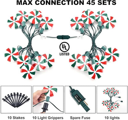 Ultimate Unicorn Christmas Lollipop Pathway Lights for Garden Christmas Decoration Red and Green, 10 LED Peppermint String Lights with Stakes for Outdoor Sidewalk Pathway Rooftop Lawn Garden