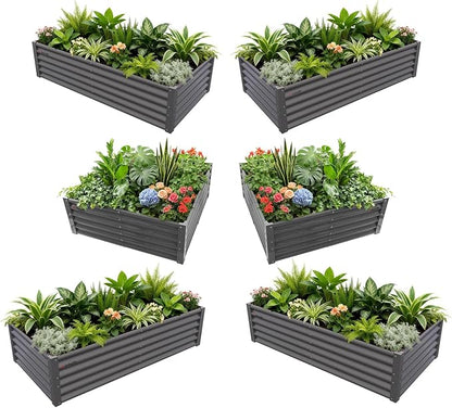 A ANLEOLIFE Set of 6, 18 Inch Tall Quartz Grey Raised Garden Beds Kit, Rectangular & Square Metal Planters for Structured Garden Layouts