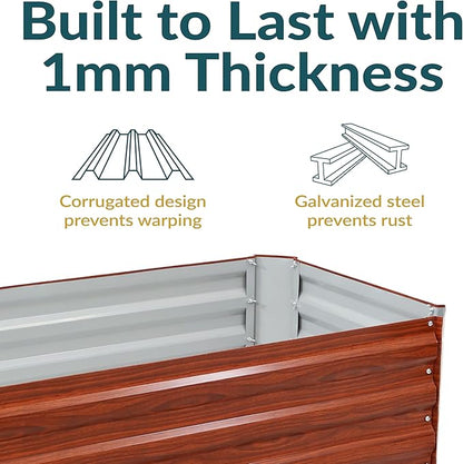 Sunnydaze 11.75" H Raised Metal Garden Bed - Galvanized Raised Garden Bed Outdoor for Vegetables and Flowers - Woodgrain - 4' x 2' Rectangle