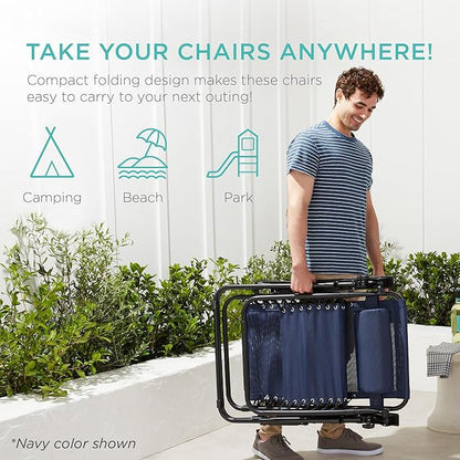Best Choice Products Set of 2 Adjustable Steel Mesh Zero Gravity Lounge Chair Recliners w/Pillows and Cup Holder Trays - Peacock Blue