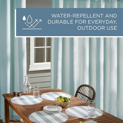 Town & Country Basics Cabana Solid Heavyweight Indoor Outdoor Curtains, Light Filtering Opacity with Grommet Top, Water Repellent, 2-Pack Set, 54"x96", Blue
